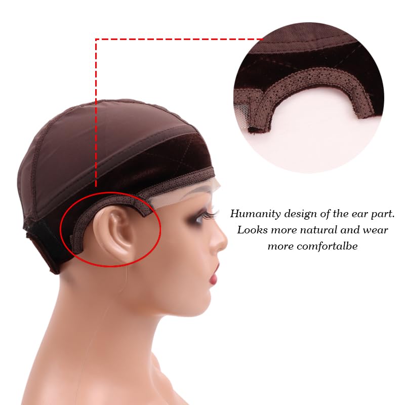 Ecojunmi Lace Wig Cap with Grip Band for Keeping Wigs in Place, 4X5 inch Transparent Adjustable Lace Wig Cap with Headband, Non-slip Wig Gripper (Brown)