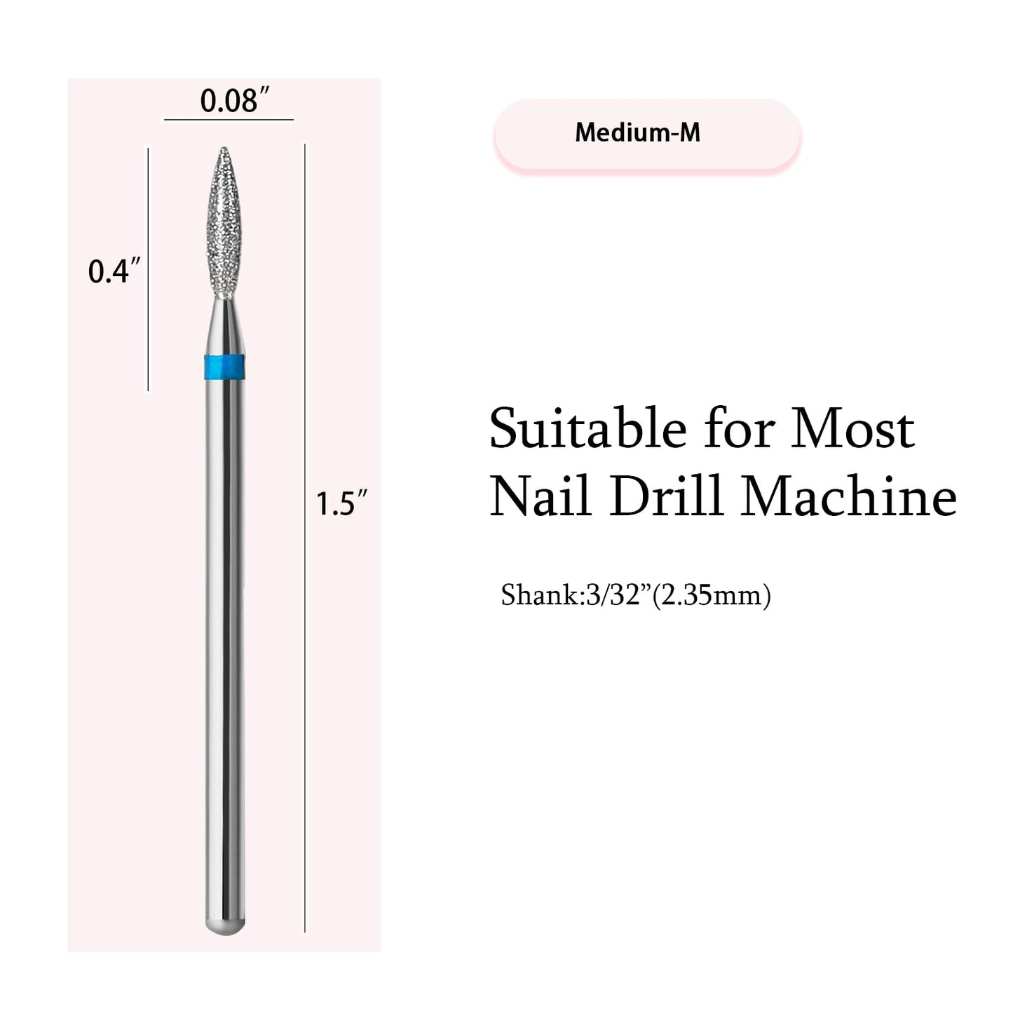 ERUIKA 10pcs Diamond Flame Cuticle Drill Bits Set, Professional Cuticle Nail Drill Bits for Dead Skin 3/32'' Nails Dry Manicure Pedicure Shape Remove Nail Salon Tools (Medium-M)