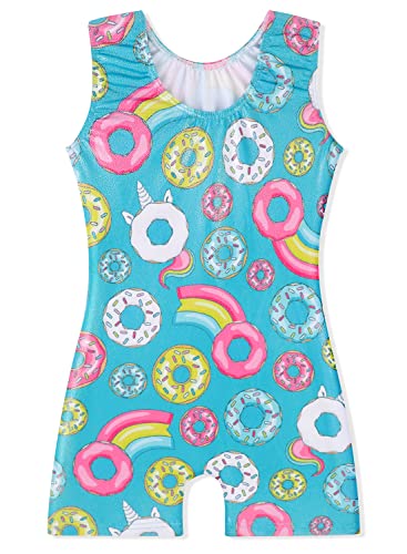 EQSJIU Gymnastics Leotards Donuts Aqua Blue Rainbow Adorable Shiny Sparkle Leotards For Girls Gymnastics 7-8 Years Primary Students Gym Lessons