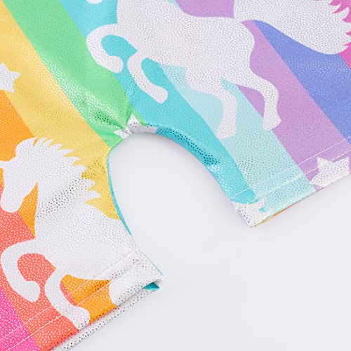 EQSJIU Girls Gymnastics Outfit Unicorn Rainbow Stripe Stars Shiny Sparkle Gymnastics Leotards For Girls 5/6 Years Primary Gym Class