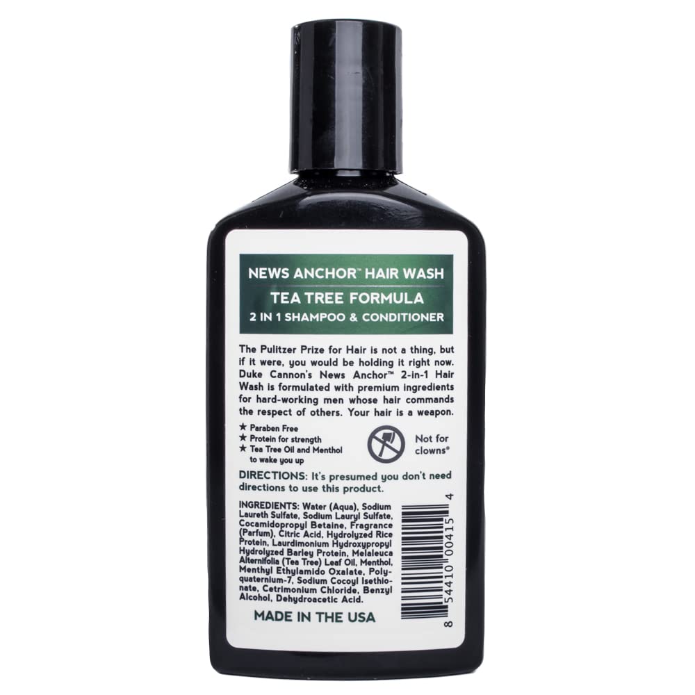 Duke Cannon Supply Co. News Anchor 2-in-1 Hair Wash Cedarwood, Tea Tree Formula - Paraben Free, Protein for Strength, Superior Hydration, No Harsh Sulfates, 10 oz. (Variety 2 Pack)