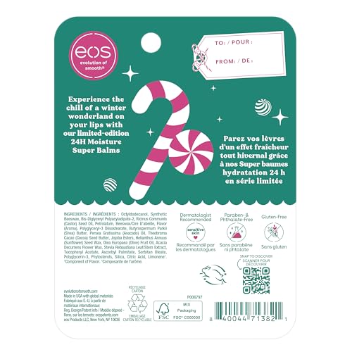 eos Holiday 24H Moisture Super Balm- Peppermint Twist, Candy Cane Swirl, Limited-Edition Lip Treatment, Stocking Stuffers, Holiday Lip Mask, 0.14 oz, 2-pack