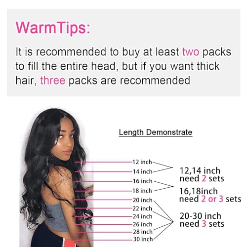 28Inch Clip in Hair Extensions Real Human Hair Body Wave 8Pcs Brazilian Human Hair Clip in Extensions with 18Clips Double Lace Weft 120g #1B Natural Black