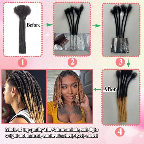 Dreadlock Extensions Human Hair 10-100 Strands 100% Full Handmade Permanent Loc Extension Human Hair for Women/Men/Kids Can Be Dyed Bleached Curled Twisted (0.4cm 1B, 10 inch 10 Strands)