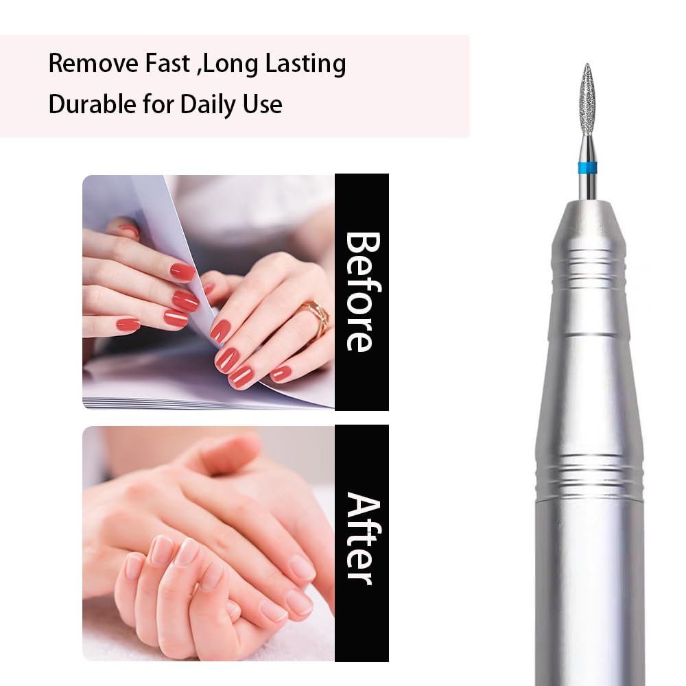 ERUIKA 10pcs Diamond Flame Cuticle Drill Bits Set, Professional Cuticle Nail Drill Bits for Dead Skin 3/32'' Nails Dry Manicure Pedicure Shape Remove Nail Salon Tools (Medium-M)