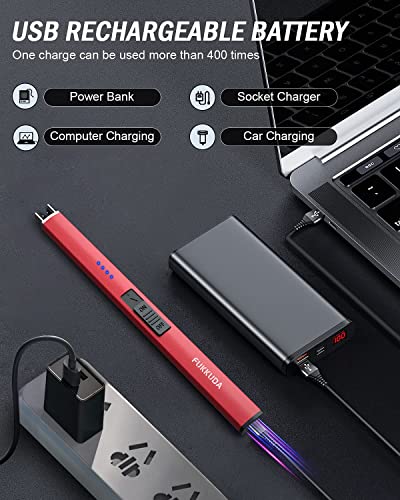Electric Candle Lighter Plasma Arc Lighters Windproof & Flameless with USB Rechargeable Battery Double Safety Switch (Ruby Red)