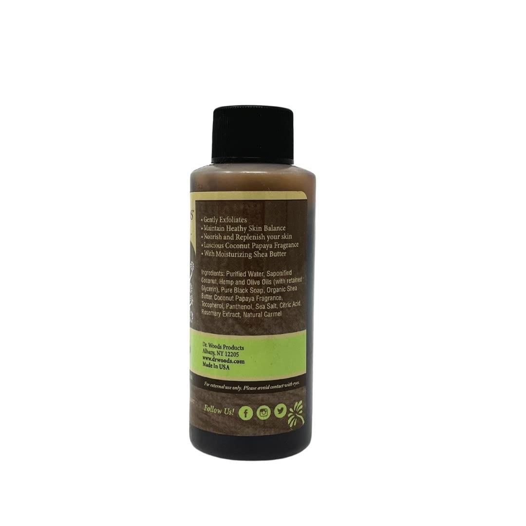 Dr. Woods Travel Trial Size Bottle, Black Coconut Papaya Body Wash Soap with Shea Butter, 2 Ounce