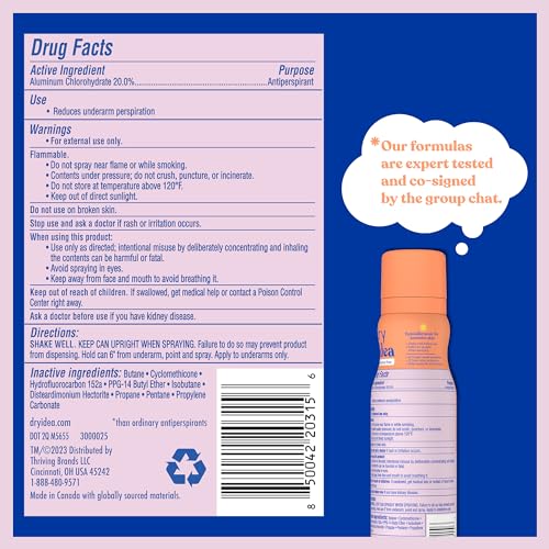 Dry Idea Dry Spray Deodorant & Antiperspirant | 2X Longer Sweat Protection | 72-Hour Odor Protection | Fragrance-Free & Hypoallergenic for Sensitive Skin, 3.8 oz. (3-Pack)