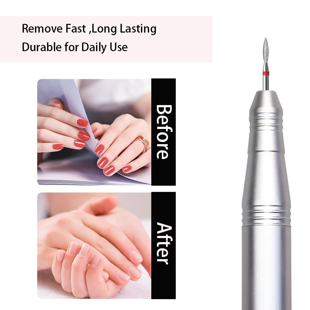 ERUIKA 10pcs Diamond Flame Cuticle Drill Bits Set, Professional Cuticle Nail Drill Bits for Dead Skin 3/32'' Nails Dry Manicure Pedicure Shape Remove Nail Salon Tools(Fine-F)
