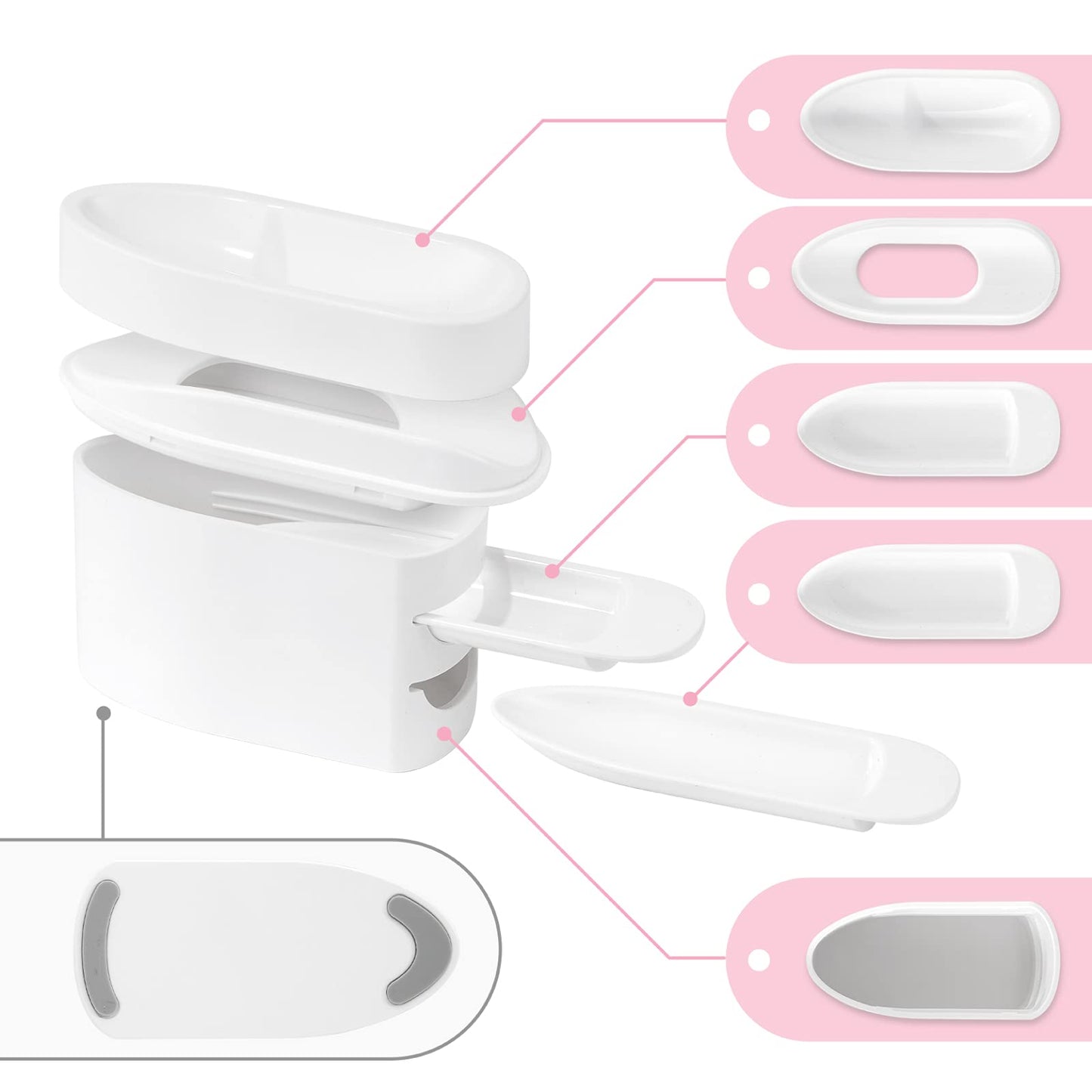 2-in-1 Dip Powder Recycling Tray System & French Tip Mold Dip Nail Tray - Nail Powder Glitter Rhinestones Pearls Saver Holder Storage Container Recycling Tool - French Smile Line Making Mold - White