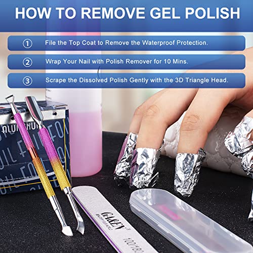 2PCS Metal Pink-Yellow Gradient Cuticle Pusher and Cutter Remover Salon Quality Stainless Steel Gel Nail Polish Peeler Scraper Durable Manicure and Pedicure Cleaner Tool For Fingernail and Toenail