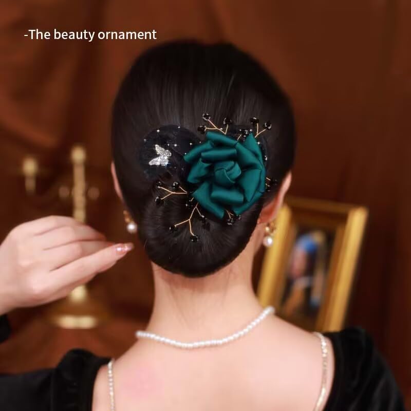 Dumwick Hair Clip for Long Thick Hair, Hand Flower Hair Bun Roller, 2pcs-A, Easy Fast Snap Roll Hair Tool, Lazy Hair Curler for Women