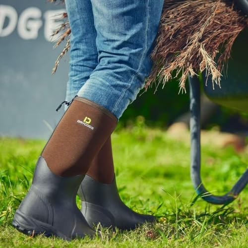 DRYCODE Rubber Boots for Men and Women, Waterproof 6mm Warm Rubber Neoprene Boots, Outdoor Rain Boot, Brown, Size 5-14