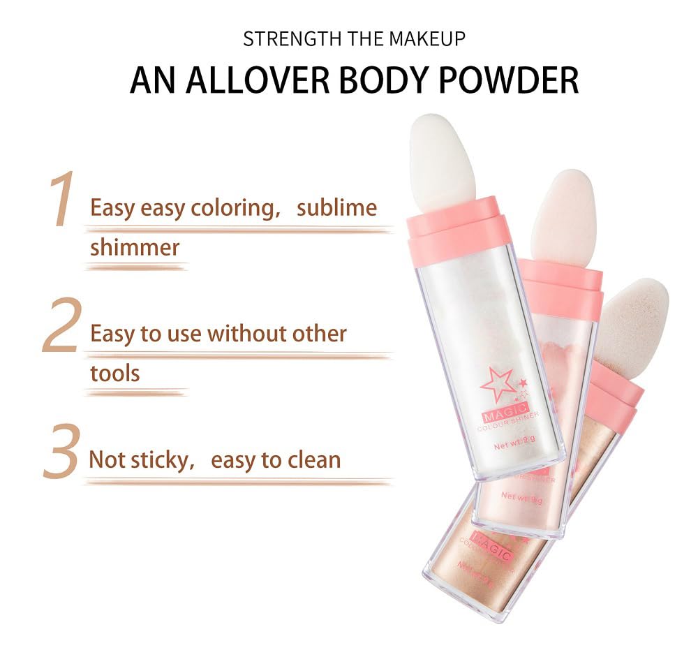 3 Color Glitter Powder Highlighter Makeup, Body Brightens the Natural Three-dimensional Face Blusher Patting Powder Highlighter. (01-White moonbeam&04-Green& 05-Gold)