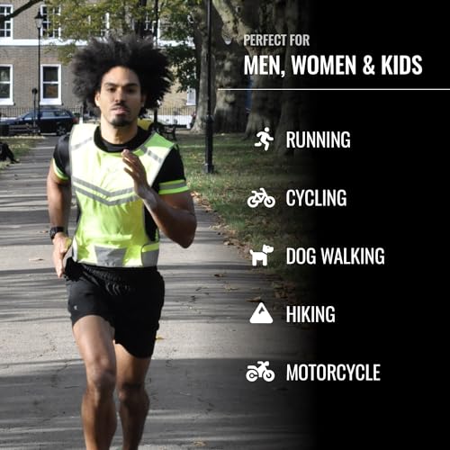 247 Viz Running Reflective Vest with Inside Pocket and 2 Bands, High Visibility Reflective Running Gear Safety Vest Straps for Men Women Kids for Night Running Walking Cycling