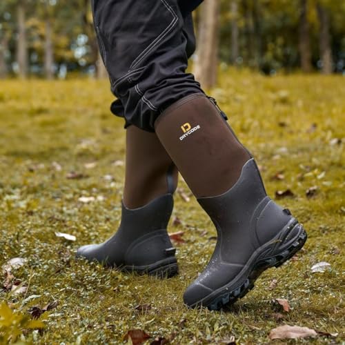 DRYCODE Rubber Boots for Men and Women, Waterproof 6mm Warm Rubber Neoprene Boots, Outdoor Rain Boot, Brown, Size 5-14