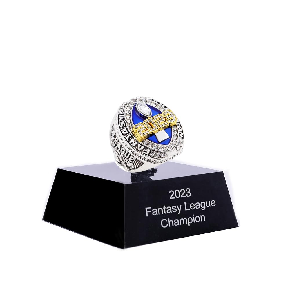 2023 Fantasy Football Championship Ring | Heavy FFL Champion Ring | Gold Silver Tone Plated Award Trophy for Fantasy Football League Winner (size 8, ring and case together)
