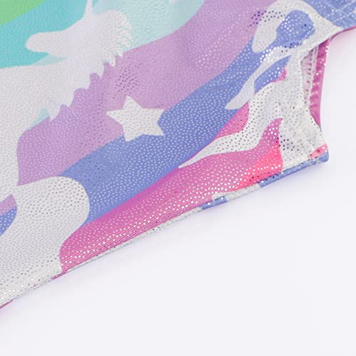 EQSJIU Girls Gymnastics Outfit Unicorn Rainbow Stripe Stars Shiny Sparkle Gymnastics Leotards For Girls 5/6 Years Primary Gym Class