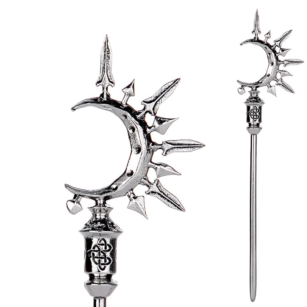 2pcs Sword Moon Hair Styling Pins Black Wicca Witch Hair Slide Renaissance Festival Hair Acceossories for Women Hair Stick Antique Silver Plated