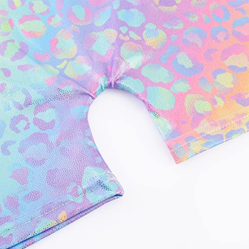 EQSJIU Little kidGirls Gymnastics Outfit Rainbow Leopard Multicolor Yellow Blue Purple Shiny Sparkle Gymnastics Leotards For Girls 5/6 Years Primary Gym Class