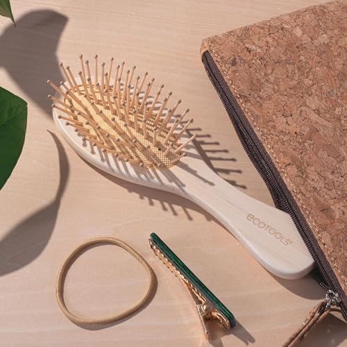 EcoTools Mini Detangler Hairbrush, Brush For Wet Or Dry Hair, Heat Resistant, Mini Hairbrush Gently Detangles & Styles, Travel-Size Paddle Brush, Renewable Bamboo, Vegan & Cruelty-Free, 1 Count