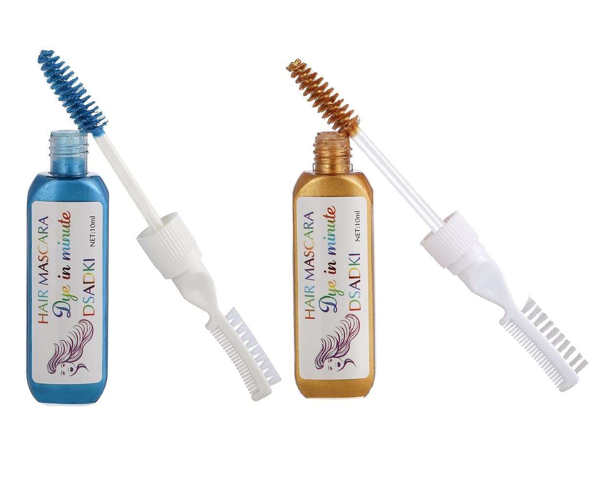 DSADKI Temporary Hair Color Mascara Washable Hair Dye Stick Non-toxic Instant Hair Chalk Dye for Girls Women (Turquoise Blue+Gold)