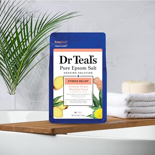 Dr Teal's Pure Epsom Magnesium Salt Soak, Stress Relief with Essential Oils, 3lbs