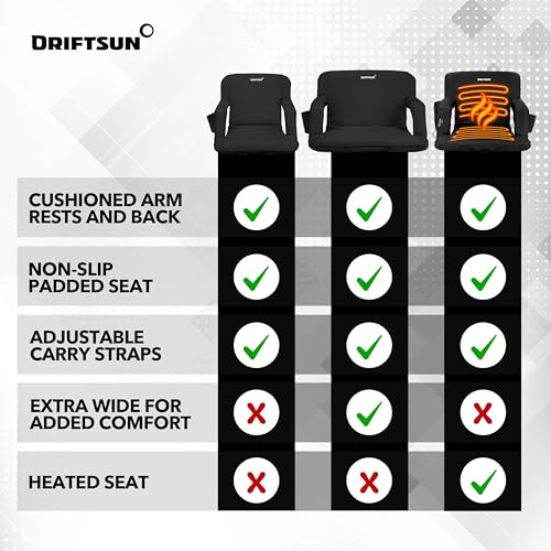 Driftsun 2 Pack Stadium Seats with Back Support, Deluxe Bleacher Chairs with Back Support, Padded Stadium Seats with Backs, Waterproof Stadium Chair
