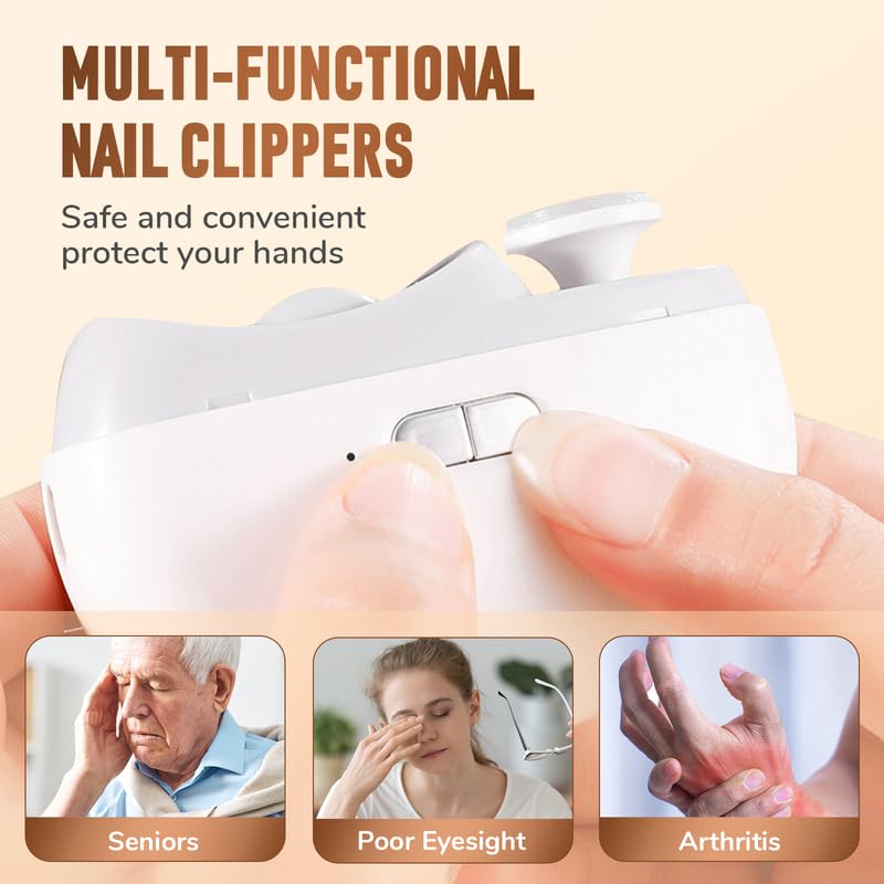 2 in 1 Electric Polishing Automatic Nail Clippers, Electric Toenail Clippers, 2025 New Electric Toe Nail Clippers for Seniors Adults Baby, Automatic Electric Nail Clippers Nail File with Light
