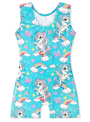 EQSJIU Unicorn Leotards Gymnastics Girls 5t Size 5-6 Years Old Aqua Blue Flower Green Floral Flower Biketard Leotard With Shorts Outfit Costume Unitard 5t Gymnastics Leotards for Girls