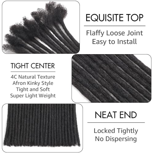 Dreadlock Extensions Human Hair 10-100 Strands 100% Full Handmade Permanent Loc Extension Human Hair for Women/Men/Kids Can Be Dyed Bleached Curled Twisted (0.4cm 1B, 10 inch 10 Strands)