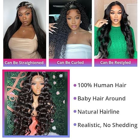 200% Density Loose Wave Lace Front Wigs Human Hair Pre Plucked 360 HD Transparent Lace Front Wig WithBaby Hair Lace Front Wigs Human Hair LooseDeep Wave Lace Front Wigs ForWomen Natural Color(18 Inch)