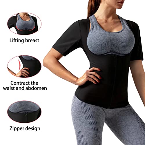 DYUAI Sauna Shirt for Women Sauna Suit for Women Waist Trainer Sauna Sweat Vest Workout Body Shaper Long Sleeve(6003-01-S)