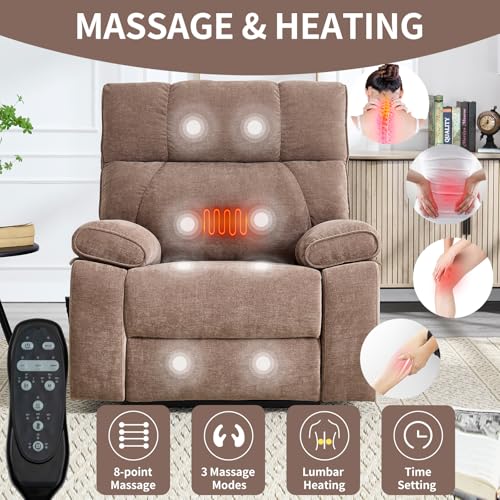 Dual Motor Power Lift Recliner Chair with Heat Massage 2 Cup Holder for Elderly Adults, Remote Control Infinite Position Electric Extra Wide Recliner Chair with Side Pocket USB for Living Room (Brown)