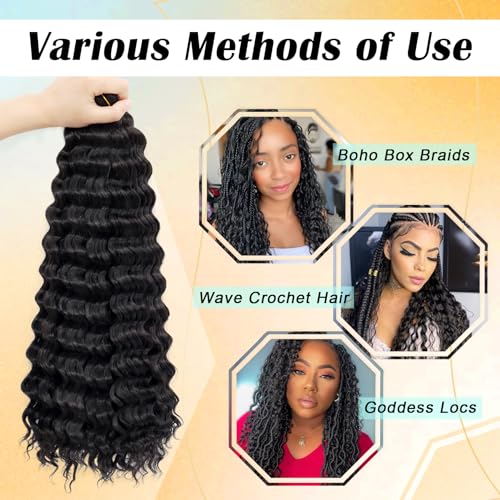 Eerya Long Curly Braiding Hair 18 Inch 4 Packs Deep Ocean Wave Crochet Hair for Black Women Deep Wave Braiding Hair for Boho Braids(18 inch, TBUG)