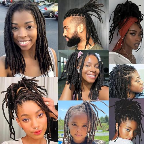 Dreadlock Extensions Human Hair 10-100 Strands 100% Full Handmade Permanent Loc Extension Human Hair for Women/Men/Kids Can Be Dyed Bleached Curled Twisted (0.4cm 1B, 10 inch 10 Strands)