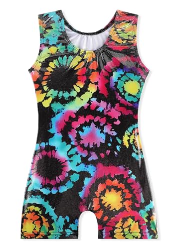 EQSJIU Dance Leotards For Toddler Girls Black Swirl Rainbow Girls Gymnastics Unitard 5-6 Years