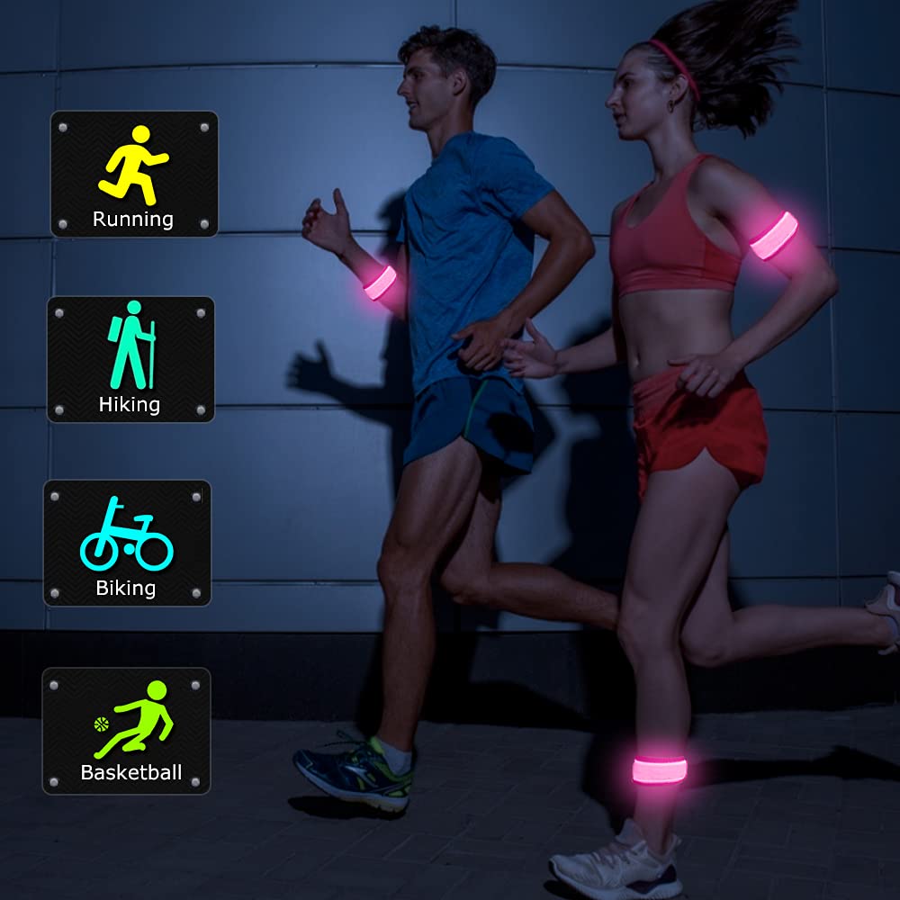 esonstyle Pack of 6 LED Light Up Band Slap Bracelets Night Safety Wrist Band for Cycling Walking Running Concert Camping Outdoor Sports (6 pcs-Pink)
