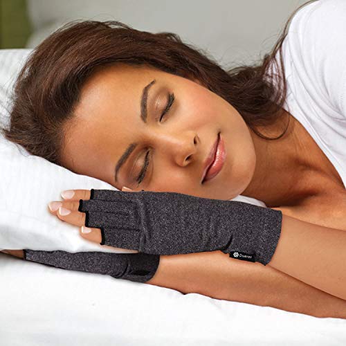 Duerer Arthritis Compression Gloves Women Men for RSI, Carpal Tunnel, Rheumatiod, Tendonitis, Fingerless Gloves for Computer Typing and Dailywork (Black, S)