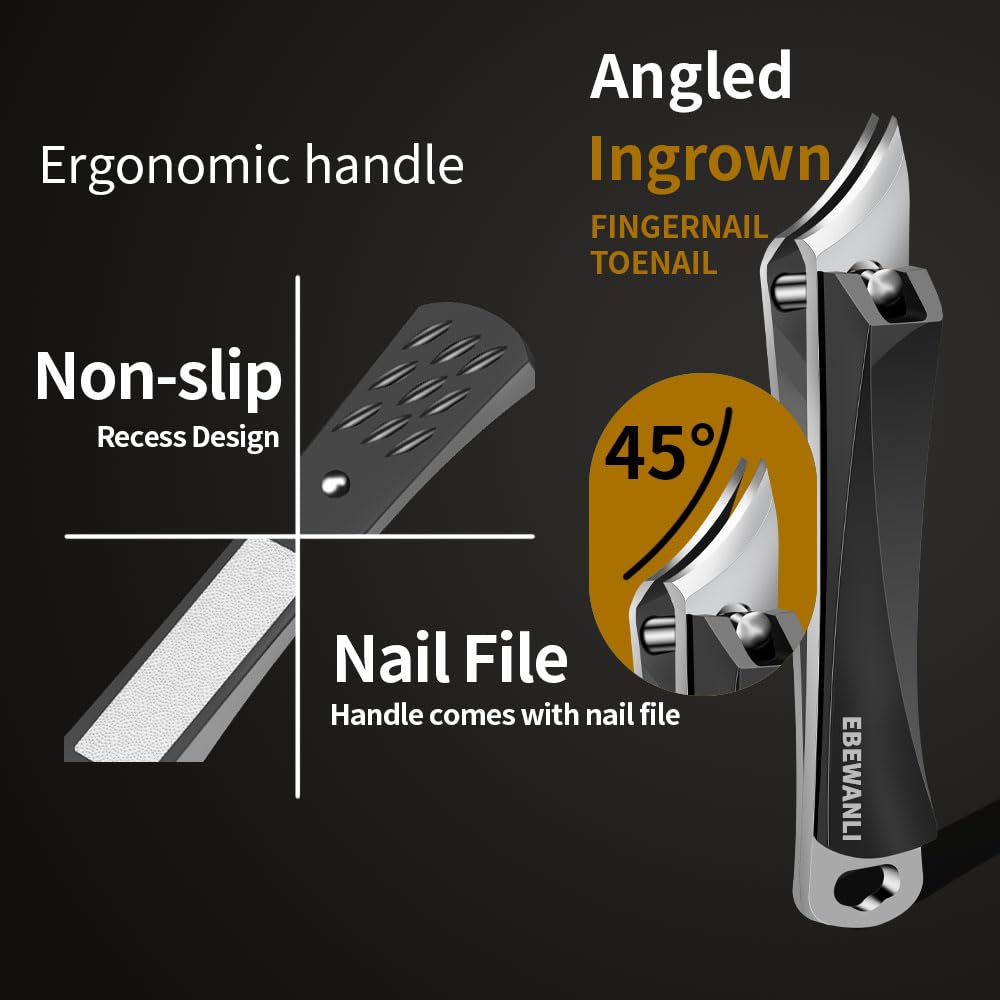 EBEWANLI Ingrown Nail Clippers, Slanted Curved Blade Toe Nail Clippers for Ingrown Toenails & Fingernail, Stainless Steel Toenail Clippers Cutter, Angled Nail Clippers for Seniors, Men, Women