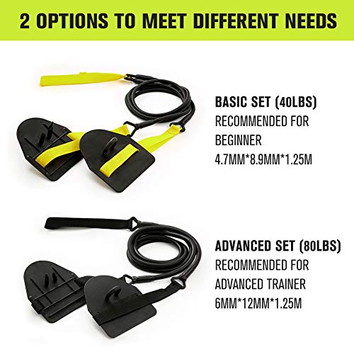 Dryland Powercord with Paddles,Swimming Arm Strength Trainer, Professional Freestyle Swimming Resistance Exercise Bands Set
