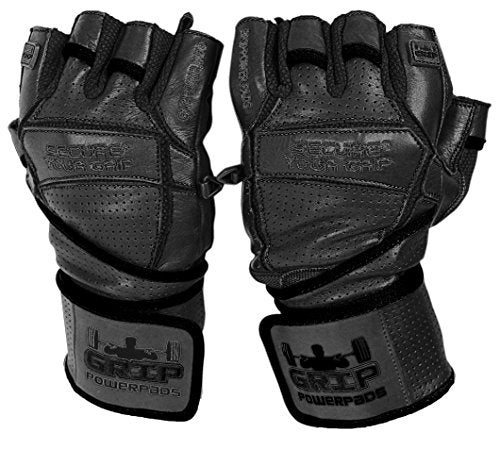 Elite Leather Gym Gloves with Built in 2" Wide Wrist Wraps Best Leather Glove Design for Weight Power Lifting Bodybuilding & Strength Training Workout Exercises (Black, Small)