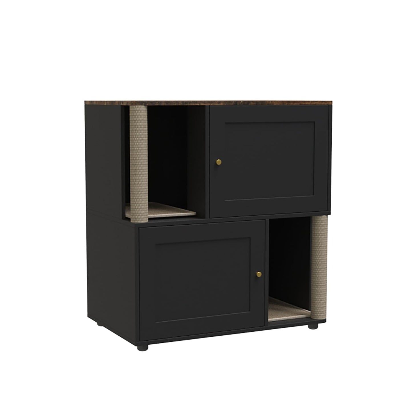 Double Layer Cat Litter Box Enclosure for 2 Cats, Hidden Litter Box Furniture with Cat Scratching Post and Board, 2 Story Wooden Cats Washroom or Bed, Pet House End Table for Living Room Balcony