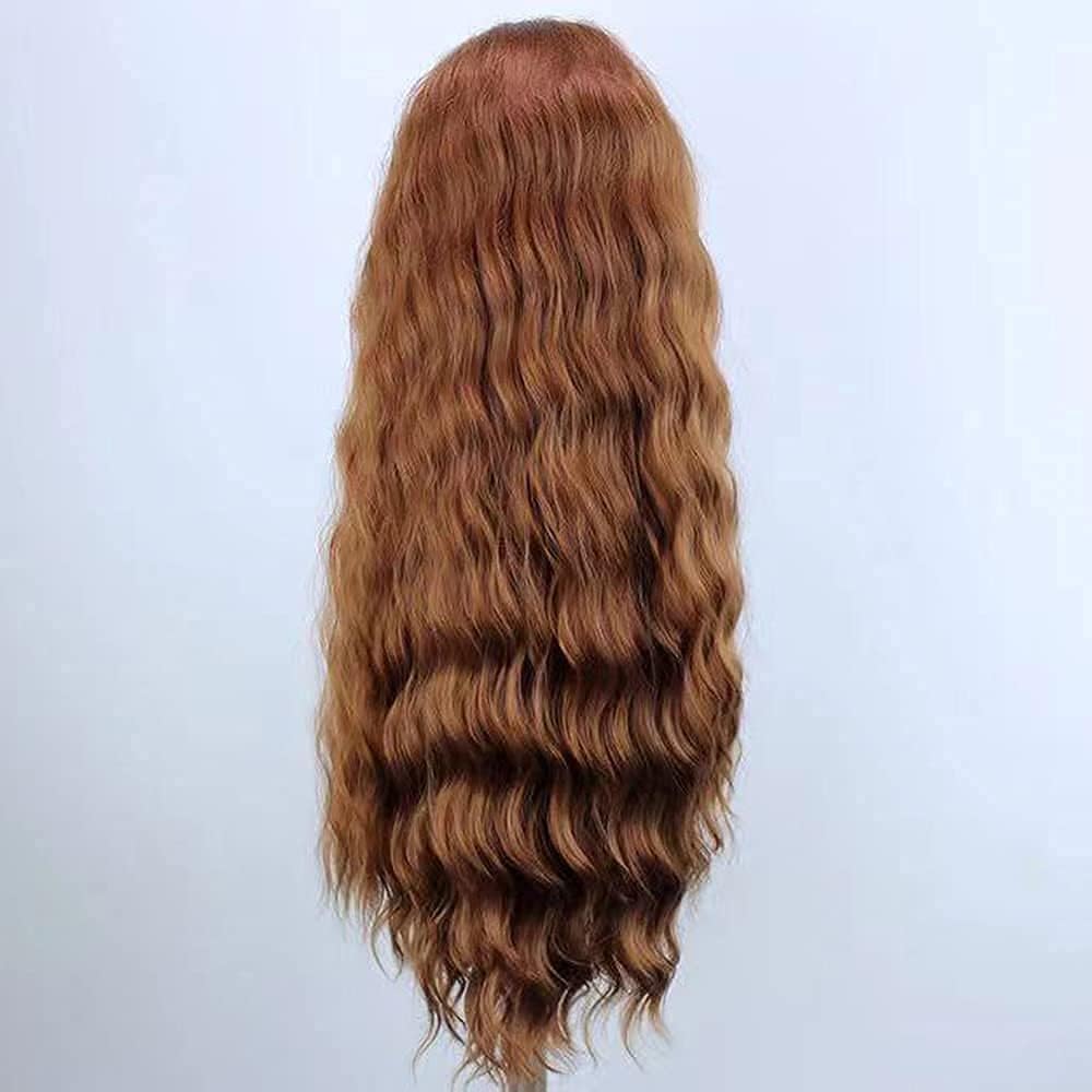 ELESTY 13 * 4 Light Brown Hair Long Wavy Synthetic Lace Front Wigs for Women Loose Curly Free Part Glueless Lace Wig Heat Resistant Fiber Hair Water Wave Cosplay Wigs 24Inch