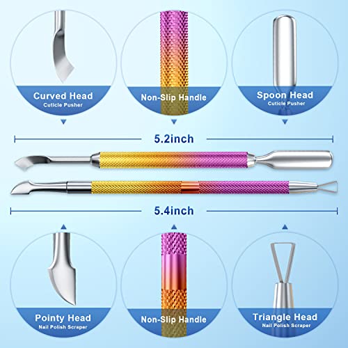2PCS Metal Pink-Yellow Gradient Cuticle Pusher and Cutter Remover Salon Quality Stainless Steel Gel Nail Polish Peeler Scraper Durable Manicure and Pedicure Cleaner Tool For Fingernail and Toenail