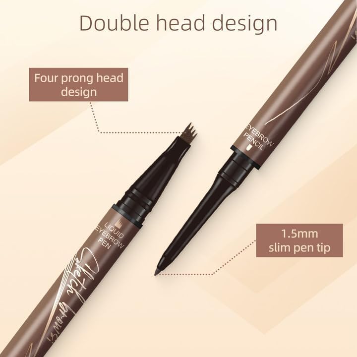 2 in 1 Eyebrow Pencil, 2025 NEW Magic Eyebrow Tattoo Pencil 4 Fork Tip, Waterproof Eyebrow Pen Microblading Eyebrow Pencil Natural Fine Stroke Eyebrow Pen (Grey)