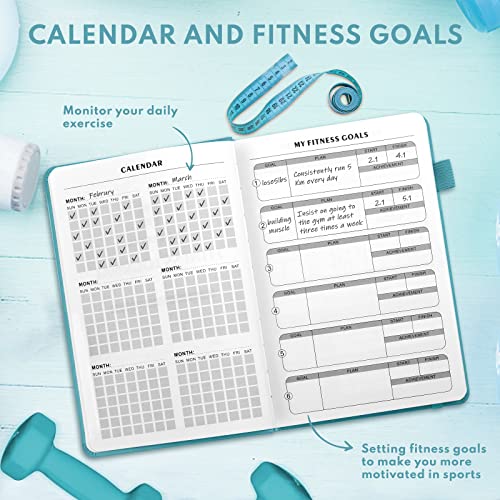 EPEWIZD Fitness Journal Hardcover Workout Planner 6- Month Undated Workout Log Book Home Gym Accessories for Women and Man-Sierra Blue
