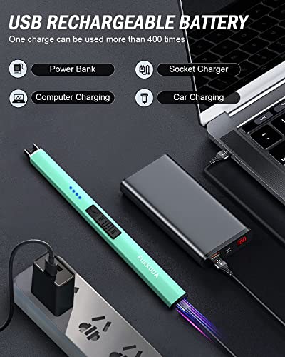 Electric Candle Lighter Plasma Arc Lighters Windproof & Flameless with USB Rechargeable Battery Double Safety Switch (Teal Blue)