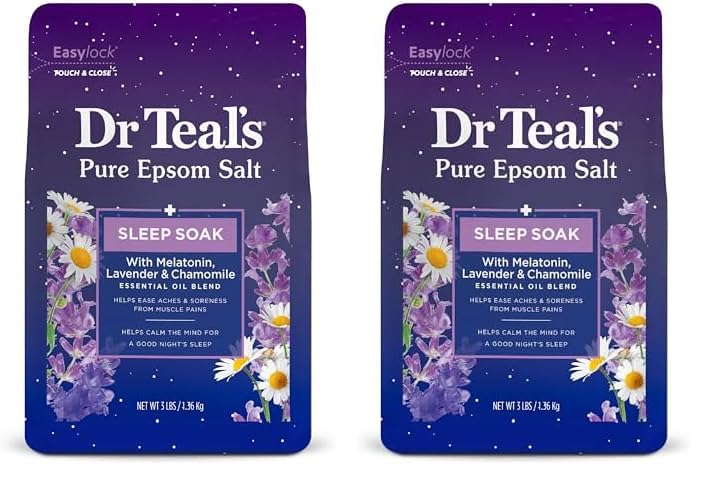 Dr Teal's Pure Epsom Salt Soak, Sleep Blend with Melatonin, Lavender & Chamomile Essential Oils, 3 lbs (Pack of 2)