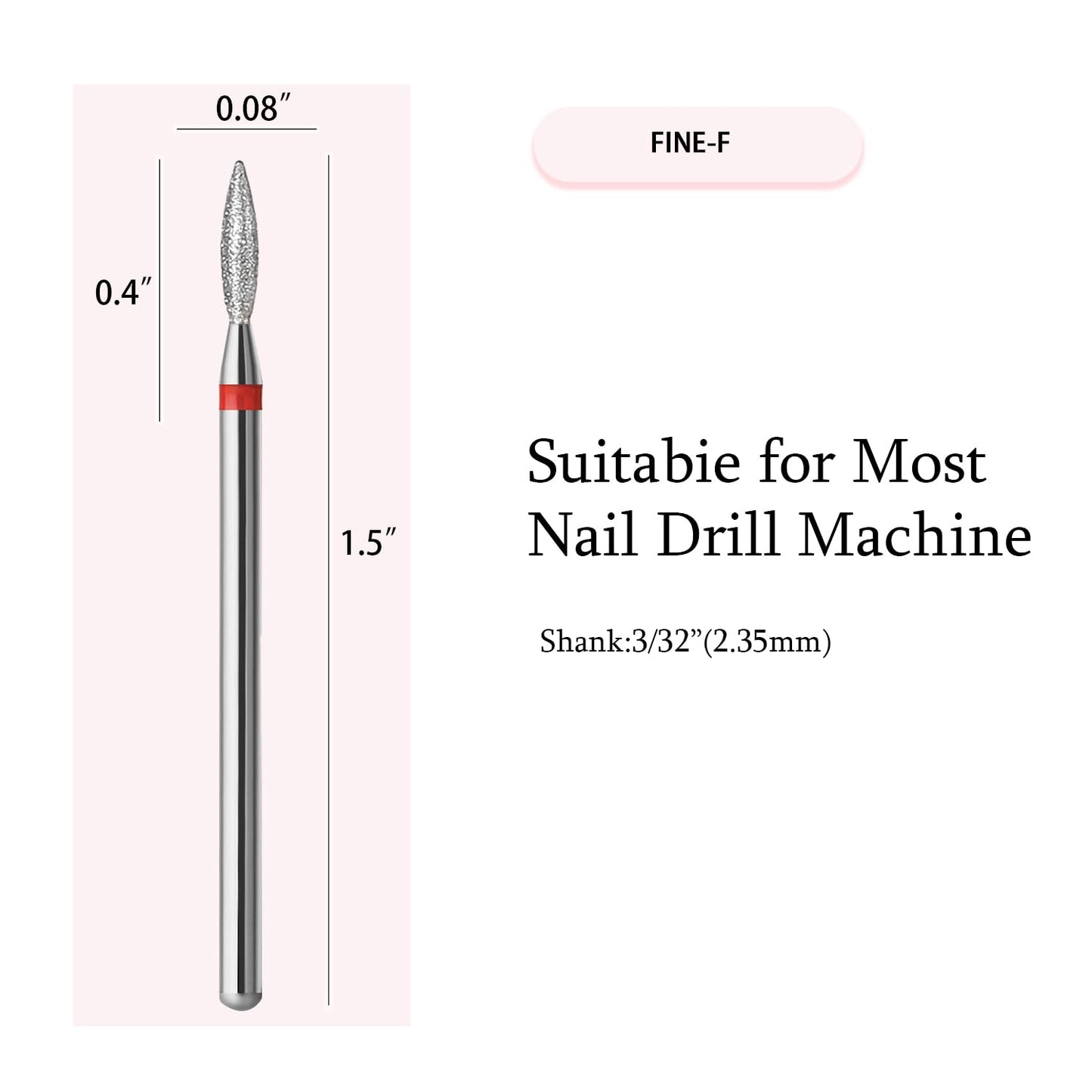 ERUIKA 10pcs Diamond Flame Cuticle Drill Bits Set, Professional Cuticle Nail Drill Bits for Dead Skin 3/32'' Nails Dry Manicure Pedicure Shape Remove Nail Salon Tools(Fine-F)